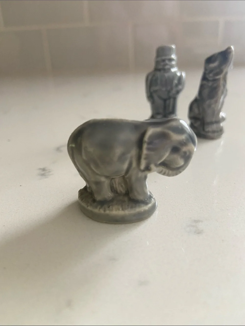 Vintage Wade England Whimsies Lot of 5 Gray Miniature Figurines Whale Wolf Eleph